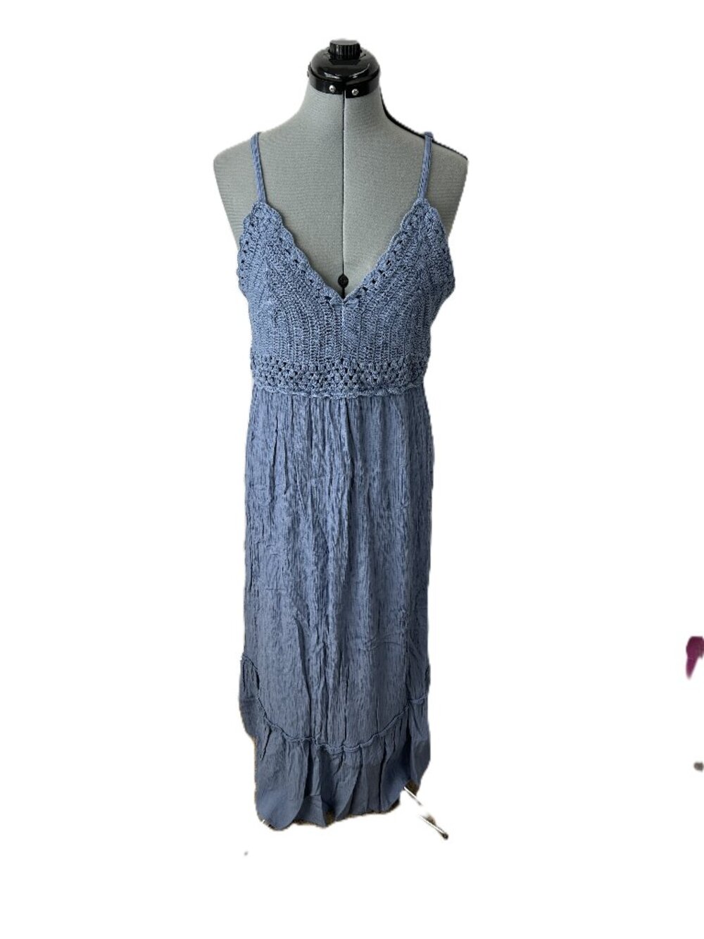 Blush Crochet Lace Maxi Dress in Blue Plus 2X